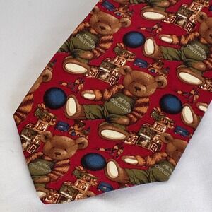 Ferrell Reed Necktie Vtg Xmas Teddy Bear Italian Silk Holiday Winter Collector